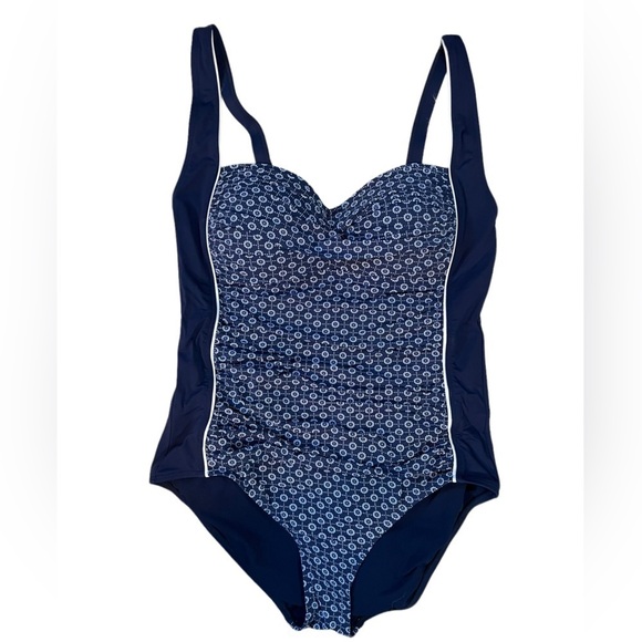 LIKE NEW Bond-Eye Swimsuit Australia Blue & White Floral Pattern Shelf Bra US 8 - Picture 1 of 3